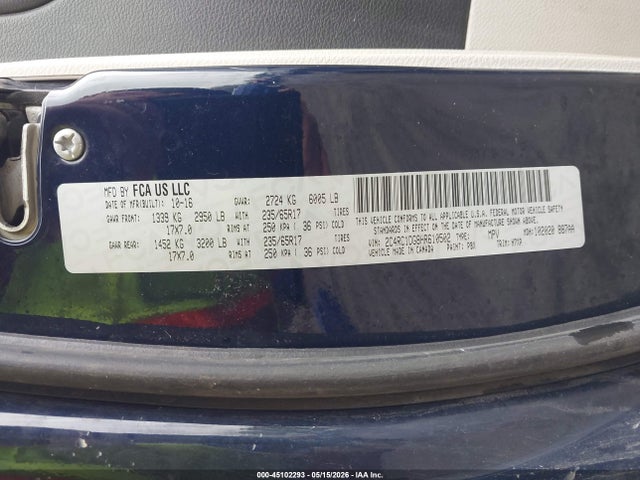 Продажа на аукционе авто 2017 Chrysler Pacifica Touring, vin: 2C4RC1DG8HR610502, номер лота: 45102293