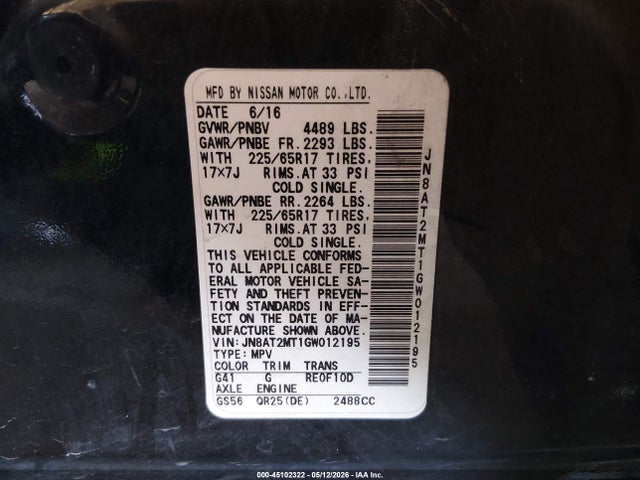 JN8AT2MT1GW012195 Nissan ROGUE S