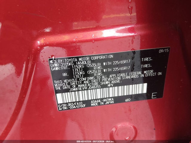 Aukcja sprzedaży 2015 Toyota Rav4 Xle, vin: JTMRFREV9FJ048355, numer aukcji: 45102324