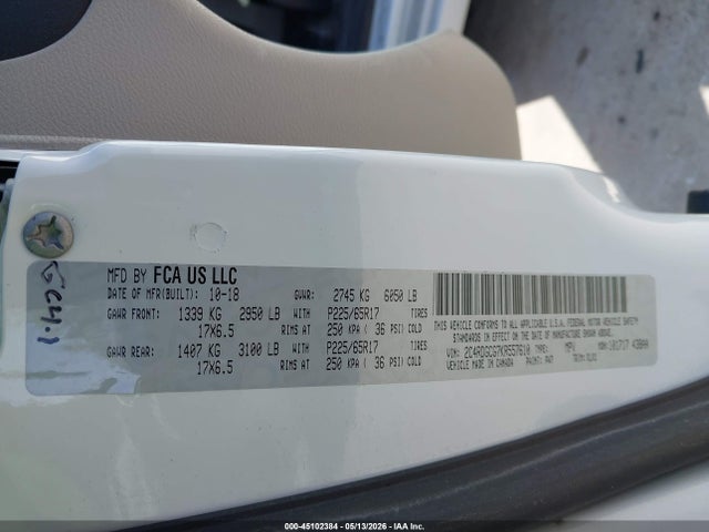 Aukcja sprzedaży 2019 Dodge Grand Caravan Sxt, vin: 2C4RDGCG7KR557610, numer aukcji: 45102384