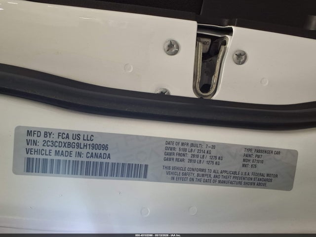 Продажа на аукционе авто 2020 Dodge Charger Sxt Rwd, vin: 2C3CDXBG9LH190096, номер лота: 45102390