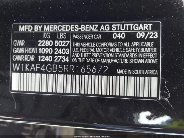W1KAF4GB5RR165672 Mercedes-Benz C 300