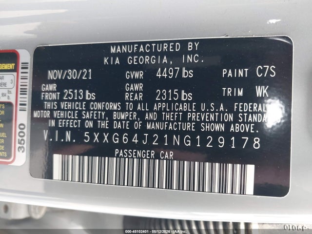 KIA K5 Gt-line 2022 5XXG64J21NG129178 Image 9