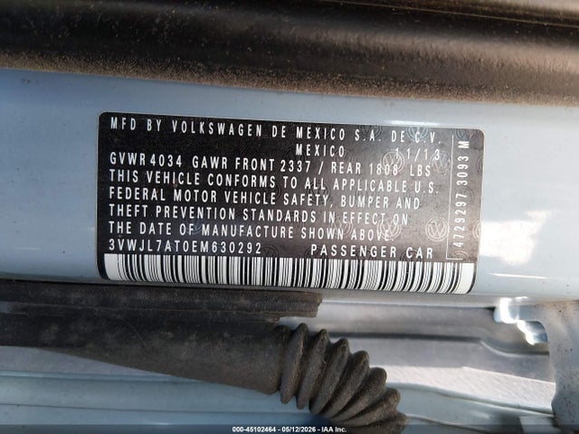 45102464 :رقم المزاد ، 3VWJL7AT0EM630292 vin ، 2014 Volkswagen Beetle 2.0l Tdi مزاد بيع