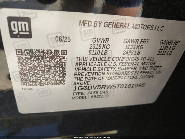 Aukcja sprzedaży 2026 Cadillac Ct5-v V-series Rwd, vin: 1G6DV5RW5T0101095, numer aukcji: 45102476