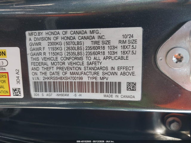 2HKRS5H8XSH700199 Honda Cr-v Hybrid Sport-l