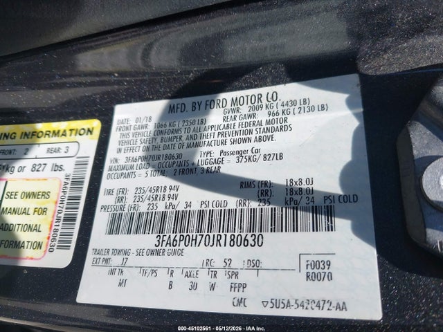 3FA6P0H70JR180630 Ford FUSION SE