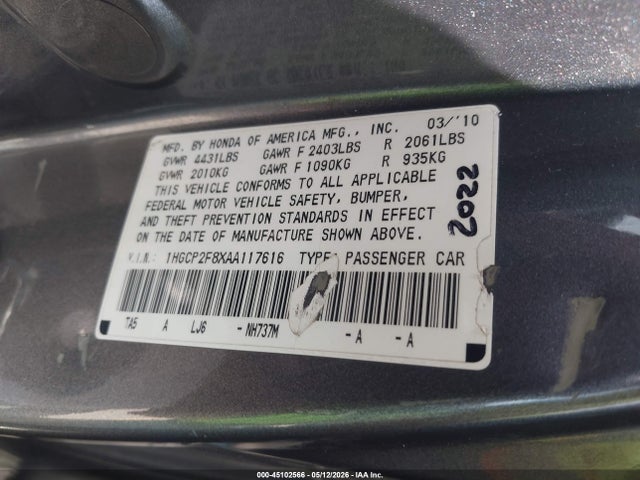 Продаж на аукціоні авто 2010 Honda Accord 2.4 Ex-l, vin: 1HGCP2F8XAA117616, номер лоту: 45102566