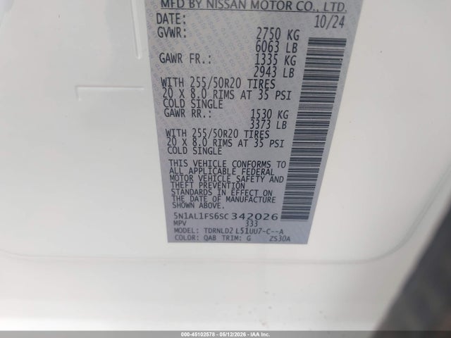 Продаж на аукціоні авто 2025 Infiniti Qx60 Luxe Awd, vin: 5N1AL1FS6SC342026, номер лоту: 45102578