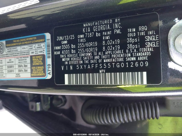 45102606 :رقم المزاد ، 5XYAFFS55TG012609 vin ، 2026 Kia Ev9 Wind مزاد بيع
