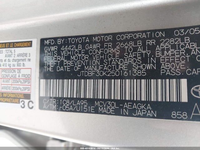 Aukcja sprzedaży 2005 Toyota Camry Xle V6, vin: JTDBF30K250161385, numer aukcji: 45102614