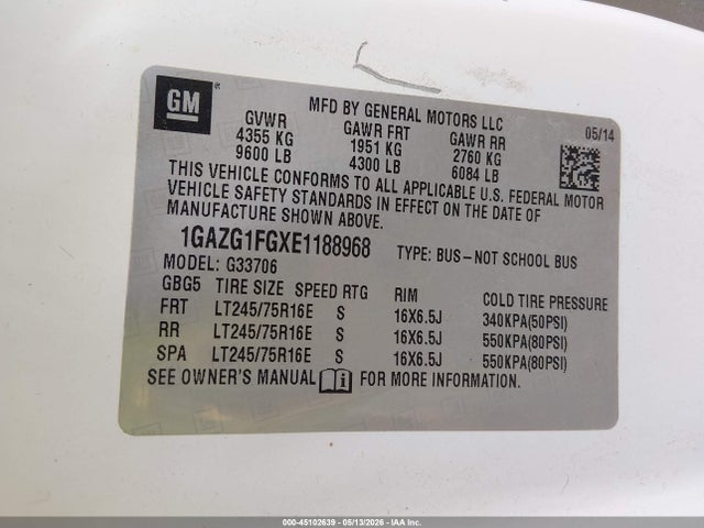 Chevrolet Express 3500 Lt 2014 1GAZG1FGXE1188968 Image 9