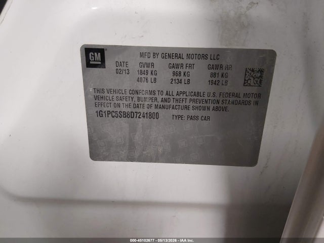 Aukcja sprzedaży 2013 Chevrolet Cruze 1lt Auto, vin: 1G1PC5SB8D7241800, numer aukcji: 45102677