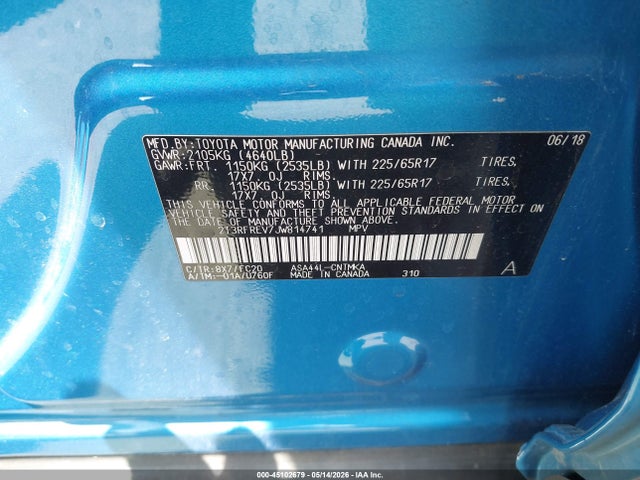 2T3RFREV7JW814741 Toyota Rav4 Xle