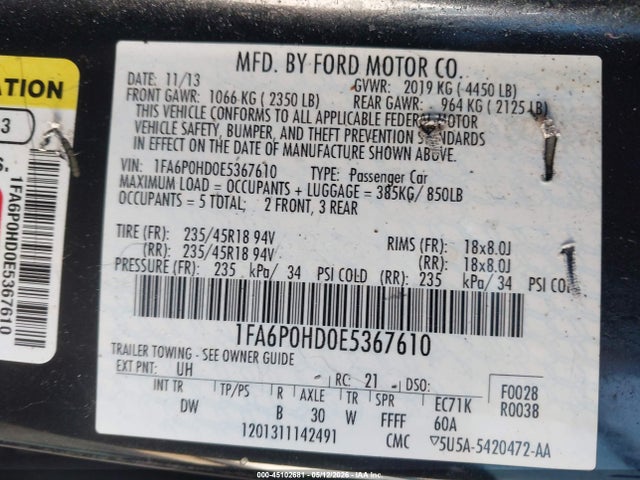 Продажа на аукционе авто 2014 Ford Fusion Se, vin: 1FA6P0HD0E5367610, номер лота: 45102681