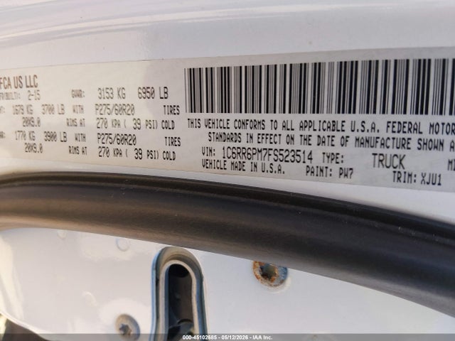 Продаж на аукціоні авто 2015 Ram 1500 Laramie Longhorn, vin: 1C6RR6PM7FS523514, номер лоту: 45102685