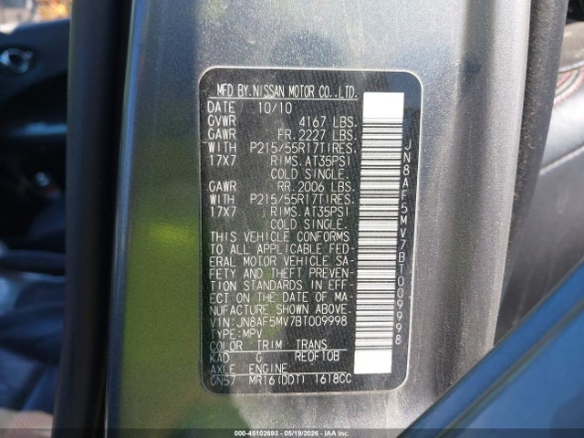 Продаж на аукціоні авто 2011 Nissan Juke Sl, vin: JN8AF5MV7BT009998, номер лоту: 45102693