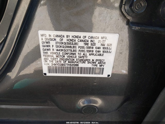 Продажа на аукционе авто 2007 Acura Mdx Sport Package, vin: 2HNYD28577H521266, номер лота: 45102706