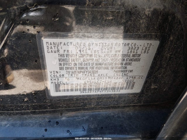 Продаж на аукціоні авто 2015 Nissan Sentra S, vin: 3N1AB7AP4FY343835, номер лоту: 45102720