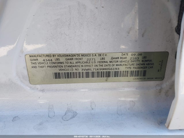 Продажа на аукционе авто 2009 Volkswagen Jetta Tdi, vin: 3VWRL71K99M056193, номер лота: 45102736