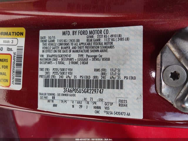 Ford Fusion Energi Titanium 2016 3FA6P0SU5GR229747 Image 9