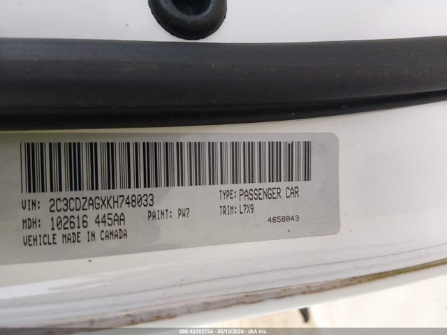 45102754 :رقم المزاد ، 2C3CDZAGXKH748033 vin ، 2019 Dodge Challenger Sxt مزاد بيع