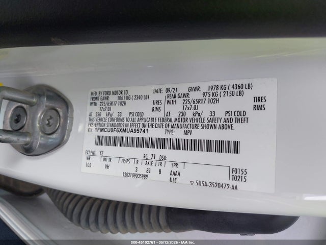 1FMCU0F6XMUA95741 Ford ESCAPE S