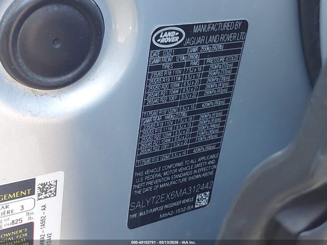 Продажа на аукционе авто 2021 Land Rover Range Rover Velar P250 R-dynamic S, vin: SALYT2EX6MA312442, номер лота: 45102781