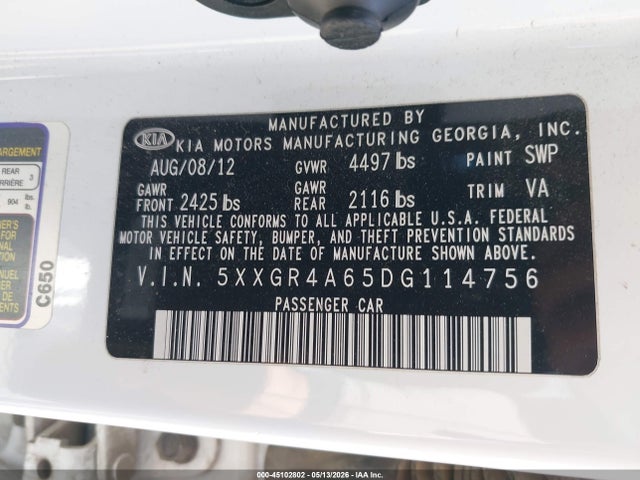 Продаж на аукціоні авто 2013 Kia Optima Sx, vin: 5XXGR4A65DG114756, номер лоту: 45102802