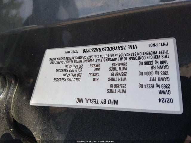 45102828 :رقم المزاد ، 7SAYGDEEXRA230220 vin ، 2024 Tesla Model Y Long Range Dual Motor All-wheel Drive مزاد بيع