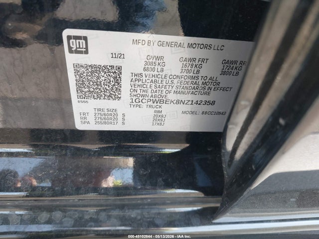 1GCPWBEK8NZ142358 Chevrolet Silverado 1500 Ltd 2wd Short Bed Custom