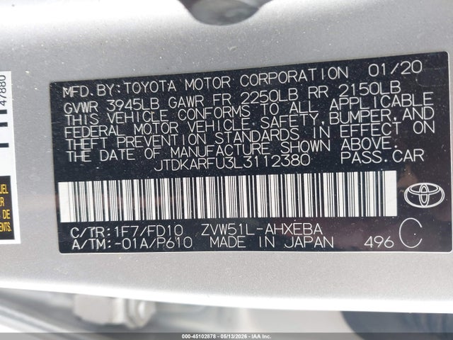 Toyota Prius Le 2020 JTDKARFU3L3112380 Image 9