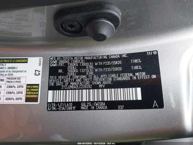Lexus RX 350 2020 2T2JZMDA2LC226292 Image 9