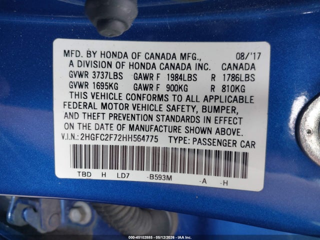 2HGFC2F72HH564775 Honda CIVIC EX
