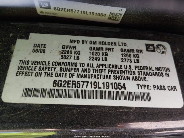Продаж на аукціоні авто 2009 Pontiac G8, vin: 6G2ER57719L191054, номер лоту: 45102891