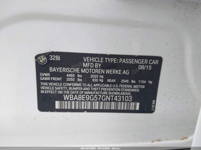 WBA8E9G57GNT43103 BMW 328I