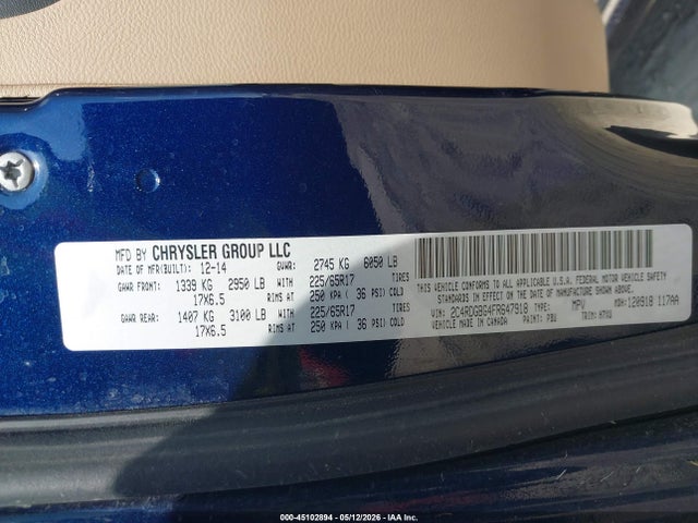 Aukcja sprzedaży 2015 Dodge Grand Caravan Se, vin: 2C4RDGBG4FR647918, numer aukcji: 45102894