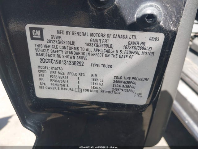 Продажа на аукционе авто 2003 Chevrolet Silverado 1500 Work Truck, vin: 2GCEC19X131338292, номер лота: 45102901