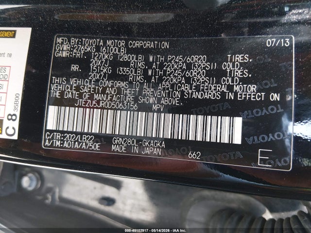 Продаж на аукціоні авто 2013 Toyota 4runner Limited, vin: JTEZU5JR0D5063156, номер лоту: 45102917