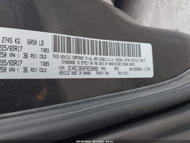 Продаж на аукціоні авто 2015 Chrysler Town & Country Touring, vin: 2C4RC1BGXFR539092, номер лоту: 45102938