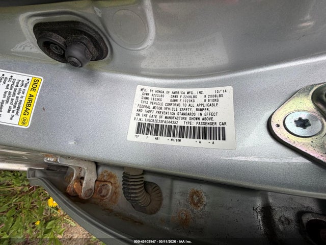 2015 Honda Accord Lx მანქანა იყიდება აუქციონზე, vin: 1HGCR2E3XFA044352, აუქციონის ნომერი: 45102947