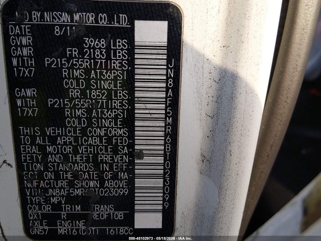 Продаж на аукціоні авто 2011 Nissan Juke Sl, vin: JN8AF5MR6BT023099, номер лоту: 45102973