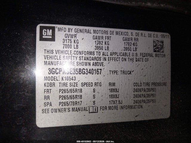 Продажа на аукционе авто 2011 Chevrolet Silverado 1500 Lt, vin: 3GCPKSE35BG340167, номер лота: 45102982