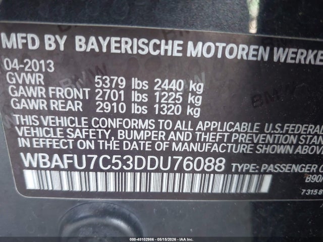 2013 Bmw 535i Xdrive მანქანა იყიდება აუქციონზე, vin: WBAFU7C53DDU76088, აუქციონის ნომერი: 45102986