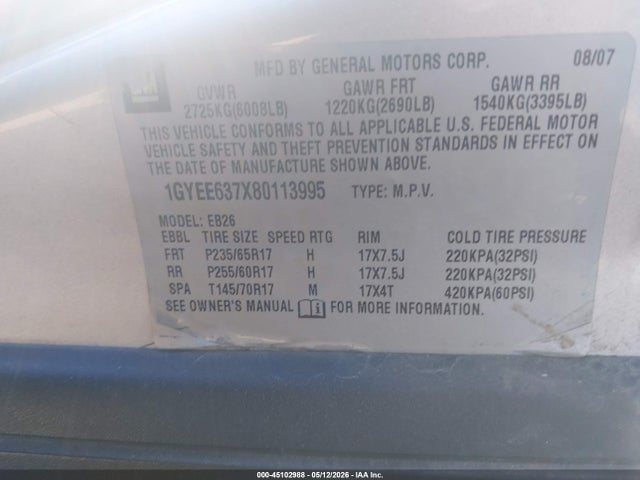 Продаж на аукціоні авто 2008 Cadillac Srx V6, vin: 1GYEE637X80113995, номер лоту: 45102988