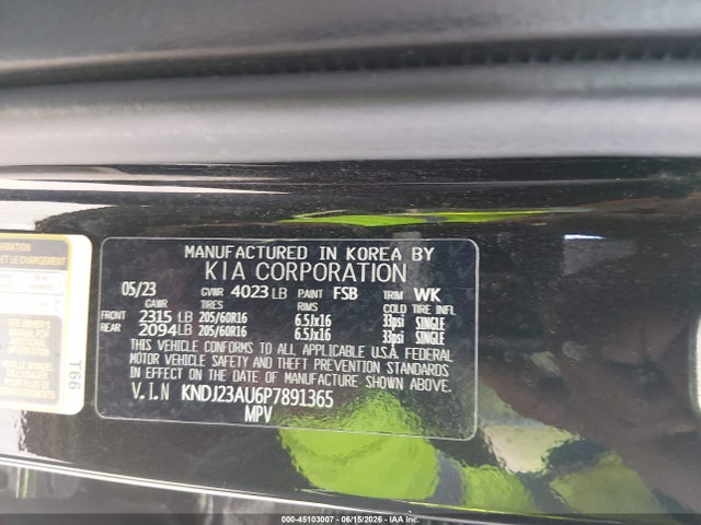 2023 Kia Soul Lx მანქანა იყიდება აუქციონზე, vin: KNDJ23AU6P7891365, აუქციონის ნომერი: 45103007