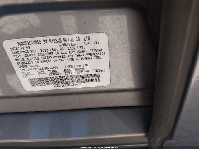 45103022 :رقم المزاد ، JN1CV6AR6AM453504 vin ، 2010 Infiniti G37x مزاد بيع