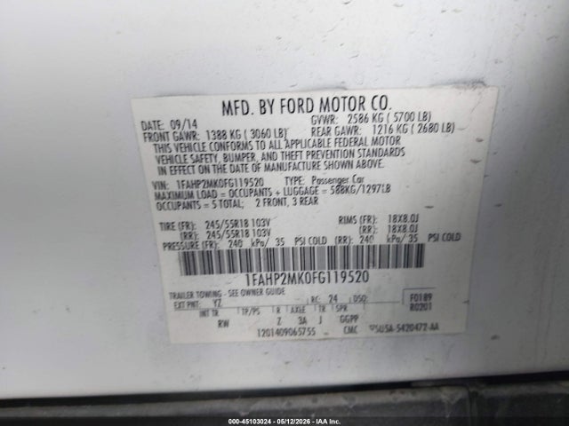 Продаж на аукціоні авто 2015 Ford Police Interceptor, vin: 1FAHP2MK0FG119520, номер лоту: 45103024