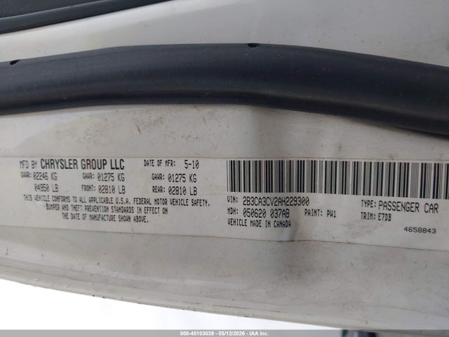 45103039 :رقم المزاد ، 2B3CA3CV2AH229300 vin ، 2010 Dodge Charger Sxt مزاد بيع