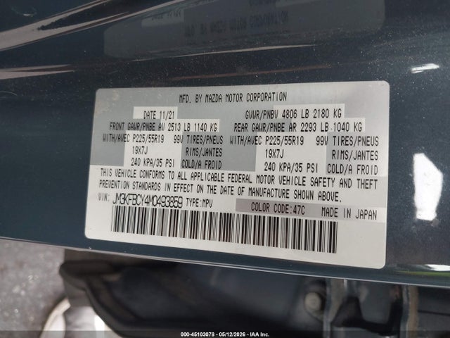 Aukcja sprzedaży 2021 Mazda Cx-5 Carbon Edition Turbo, vin: JM3KFBCY4M0493859, numer aukcji: 45103078